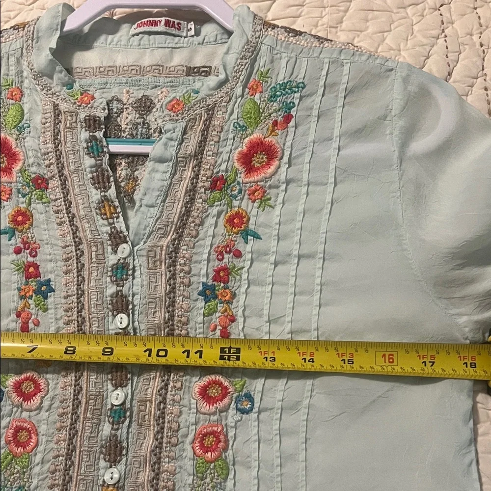 Johnny Was Pastel Blue Embroidered Blouse - Picture 8 of 9